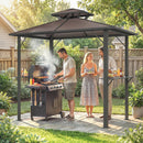 Outsunny 2.5 x 1.5 m Hardtop BBQ Grill Gazebo with Double Roof, Brown
