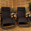 Set Of 2 Luxury Padded Multi Position Zero Gravity Garden Relaxer Chair Lounger In All Black