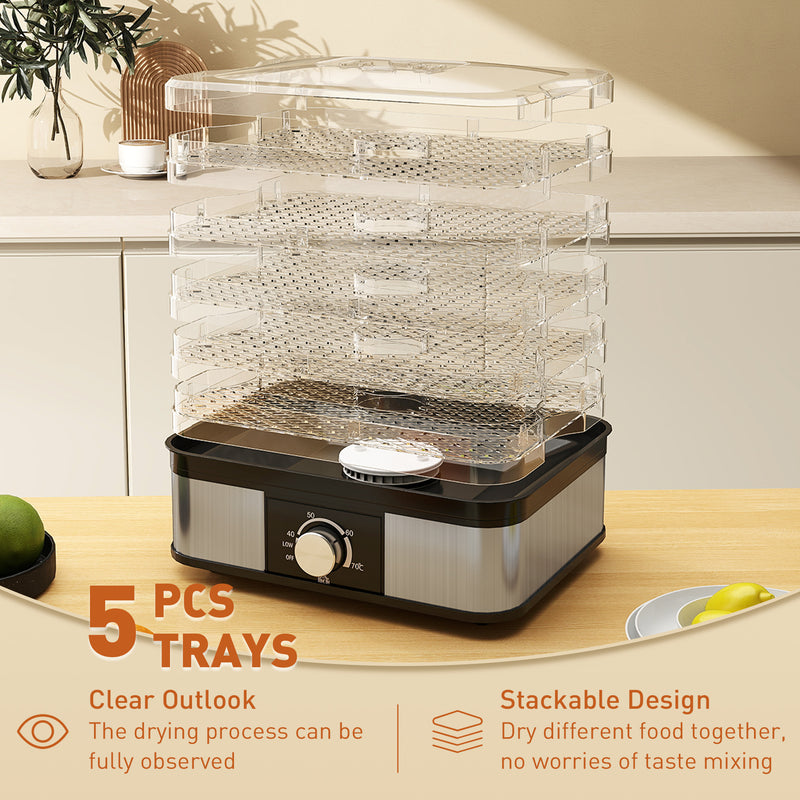 HOMCOM 5 Tier Food Dehydrator, 245W for Drying Fruit, Meat, Vegetable, Black