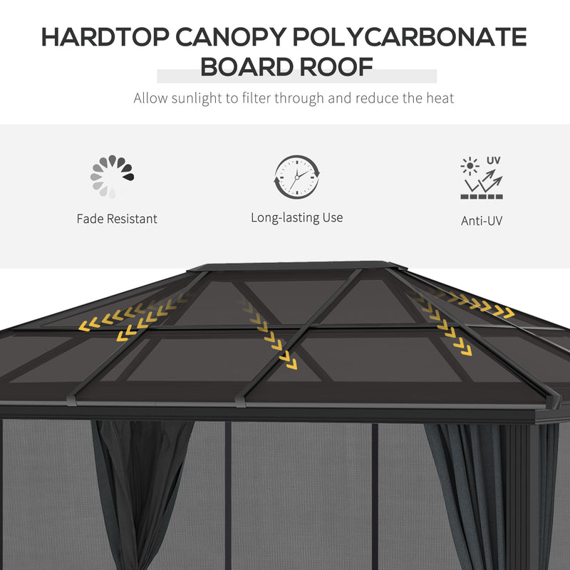 Outsunny 3 x 3.6m Aluminium Hardtop Gazebo Canopy w/ Polycarbonate Top