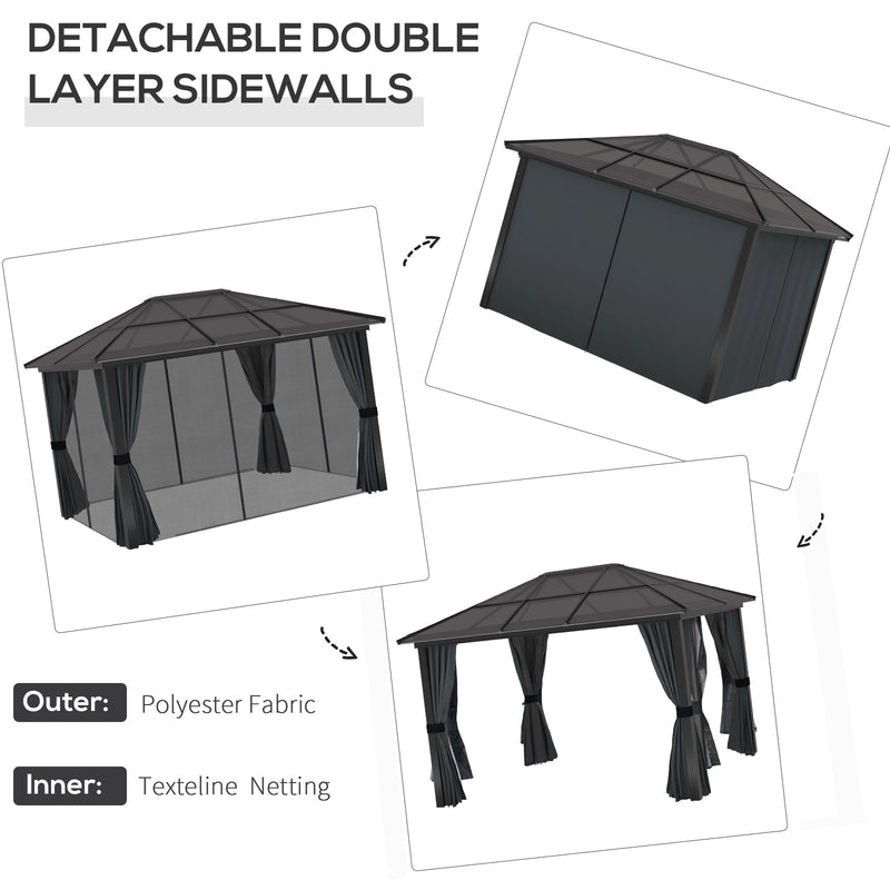 Outsunny 3 x 3.6m Aluminium Hardtop Gazebo Canopy w/ Polycarbonate Top