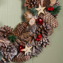 36cm Frosted Hanging Christmas Wreath with Red Jingle Bells & Wooden Stars