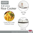 Lewis's 0.8L Rice Cooker - Cook & Warm Function