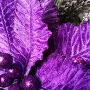 76cm Purple Velvet Poinsettia Stem with Glitter Christmas Decoration