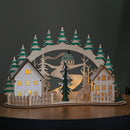 19cm Battery Operated Light up Christmas Wooden Village Scene with Reindeer & 5 Warm White LEDs