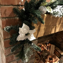 1.8M (6ft) White Poinsettia Christmas Garland Silver Balls Glitter Snow Flocked