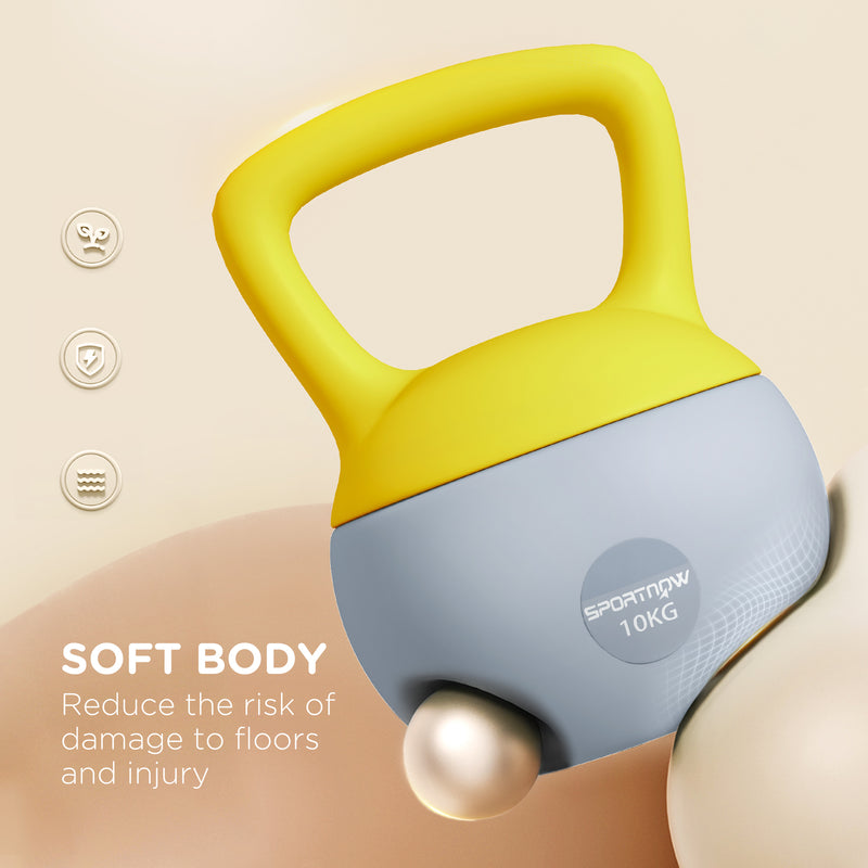 SPORTNOW Kettlebell w/ Soft Body and Non-Slip Handle, Yellow and Grey