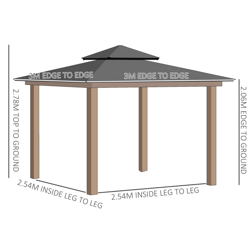 Outsunny Hard Top Gazebo  3m x 3m - Dark Grey & Khaki