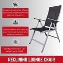 Set of 2 Outdoor Garden Patio Multi Position Reclining Folding Chair in Black and Silver