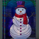 28cm Battery Operated Light up Double Sided Stained Glass Snowman Decoration with LEDs