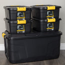 1 x 145L & 4 x 24L Heavy Duty Lockable & Stackable Storage Tub Chest with Clips
