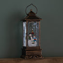 27cm Battery Operated Light up Bronze Christmas Water Spinner with Snowman Scene & LEDs