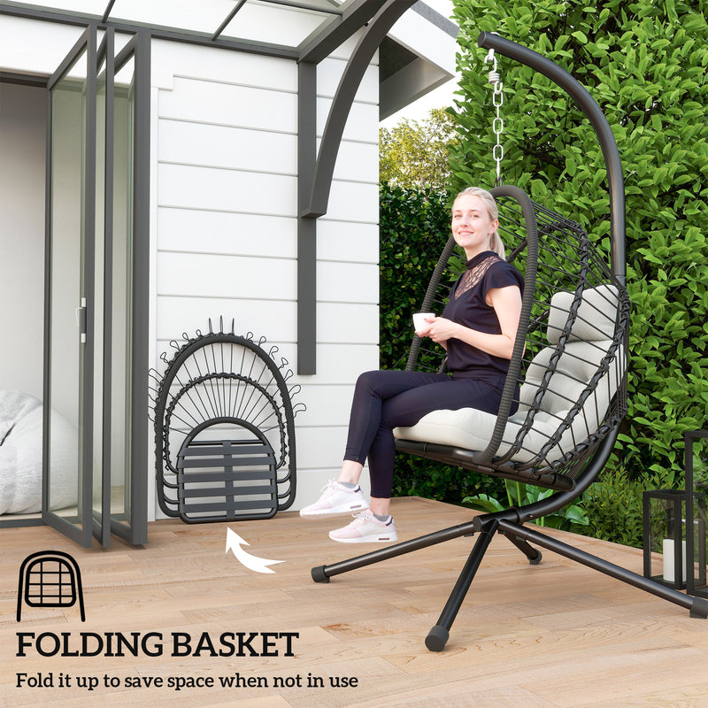 Outsunny PE Hanging Swing Chair W/ Thick Cushion, Patio Hanging Chair, Black