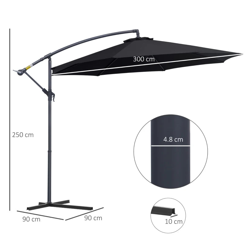 Outsunny Cantilever Banana Parasol 3m -  Black