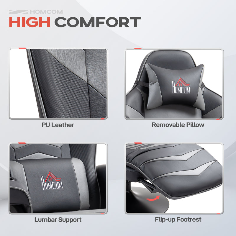 HOMCOM Massage Recliner Chair with Remote, PU Leather Recliner Armchair Grey