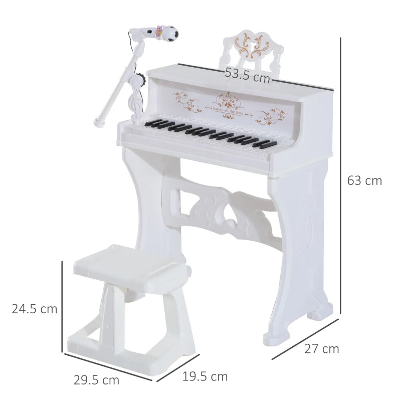 HOMCOM Kids  Mini Electronic Keyboard  w/Stool & Microphone & Music Stand (White)