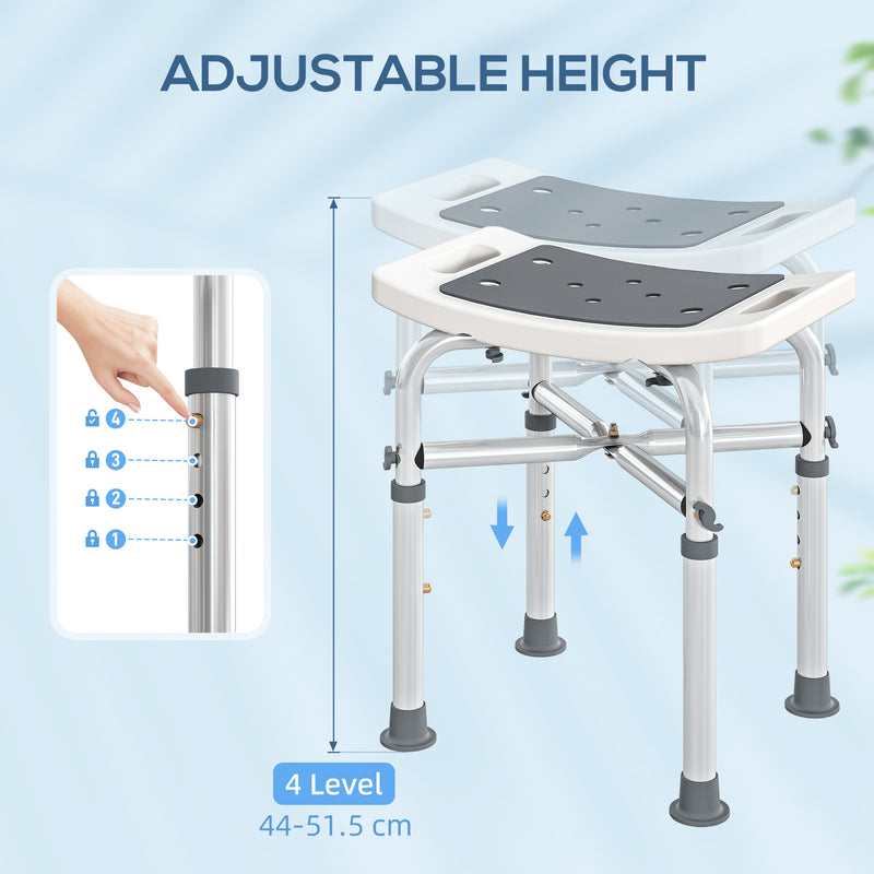 HOMCOM Adjustable Shower Stool with Foot Pads for Elderly Disabled Grey