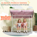 AIYAPLAY Kids 2-Seater Porch Swing with Seat Belts, Adjustable Canopy Pink