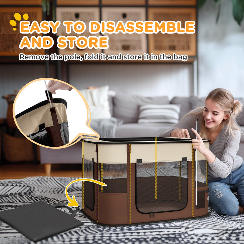 PawHut Portable Dog Pen For Puppies, Rabbits, Kittens, Guinea Pigs - Brown