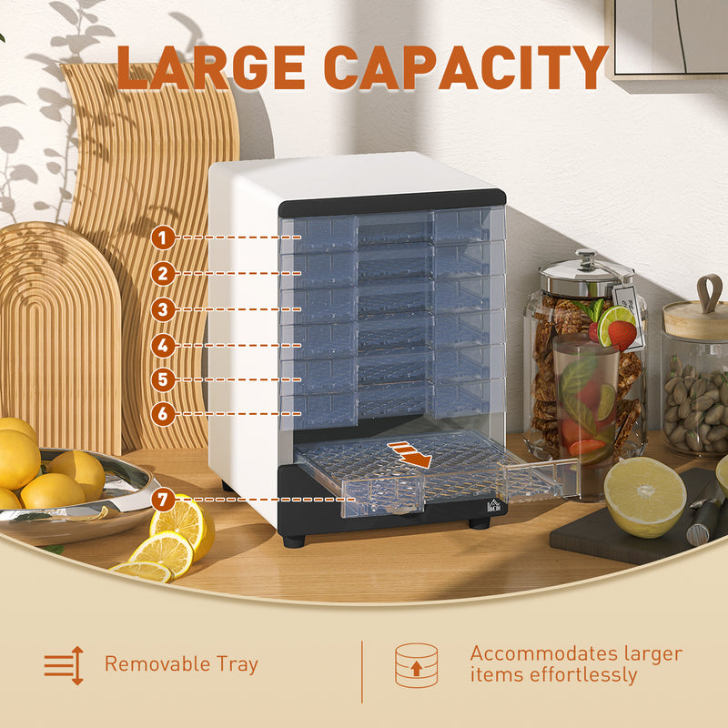 HOMCOM Food Dehydrator with 7 Stainless Steel Tray, for Fruit, Meat, White