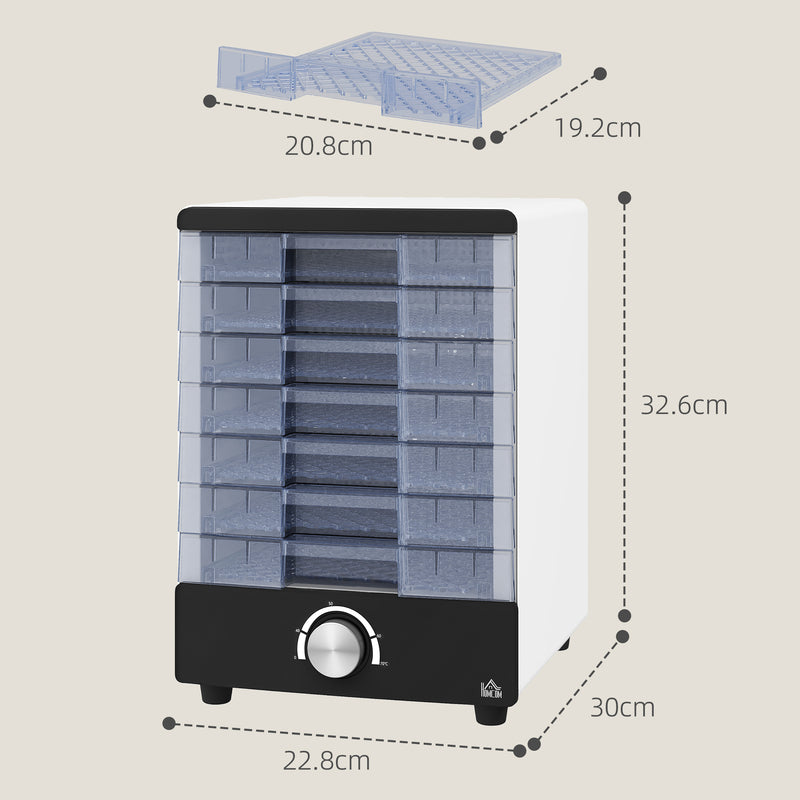 HOMCOM Food Dehydrator with 7 Stainless Steel Tray, for Fruit, Meat, White
