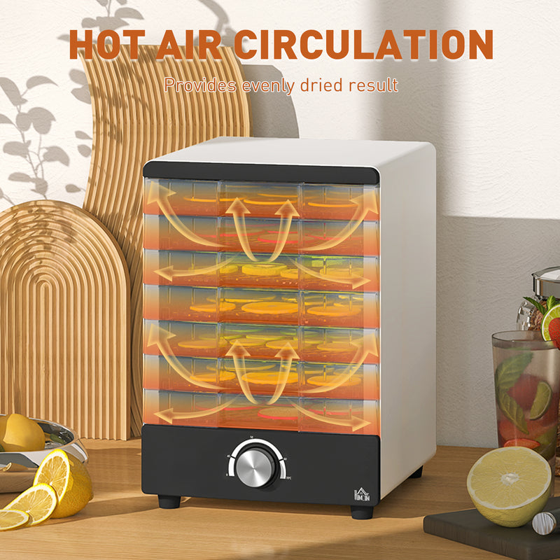 HOMCOM Food Dehydrator with 7 Stainless Steel Tray, for Fruit, Meat, White