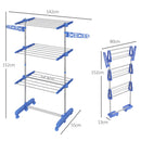 HOMCOM 3-Tier Large Clothes Airer Stainless Steel Clothes Drying Rack - Blue/Grey