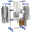 HOMCOM 3-Tier Large Clothes Airer Stainless Steel Clothes Drying Rack - Blue/Grey