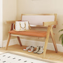 Rubber Wood Dining Bench with Armrest and Sherpa Upholstered Backrest
