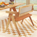 Rubber Wood Dining Bench with Armrest and Sherpa Upholstered Backrest