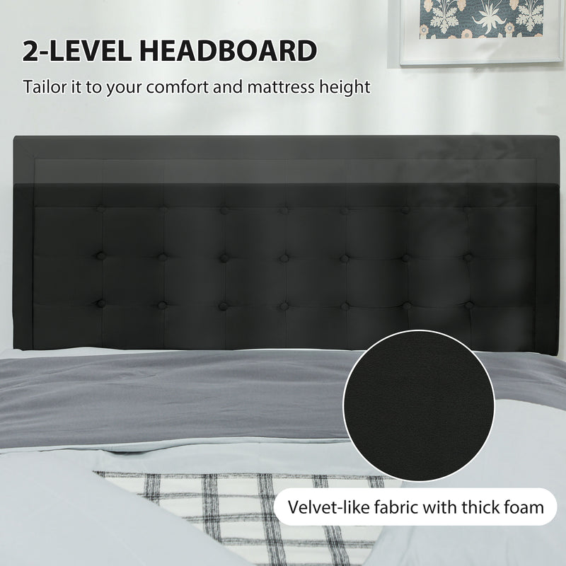 HOMCOM Double Bed Frame with Storage and Adjustable Velvet Headboard