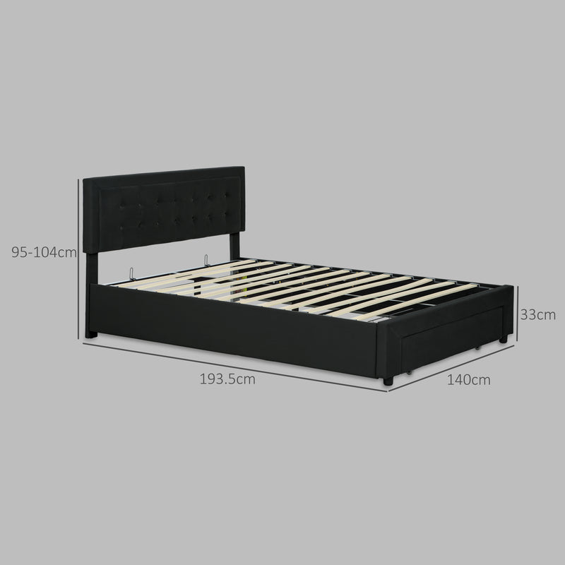 HOMCOM Double Bed Frame with Storage and Adjustable Velvet Headboard