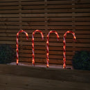 Set of 4 Large Light up Red & White Stripe Christmas Candy Cane Garden Stakes with LEDs