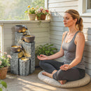 Outsunny 4-Tier Outdoor Fountain With LED Lights, Grey And Rustic Brown
