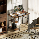 HOMCOM Computer Table Wor Desk with Shelves & Steel Frame, Rustic Brown