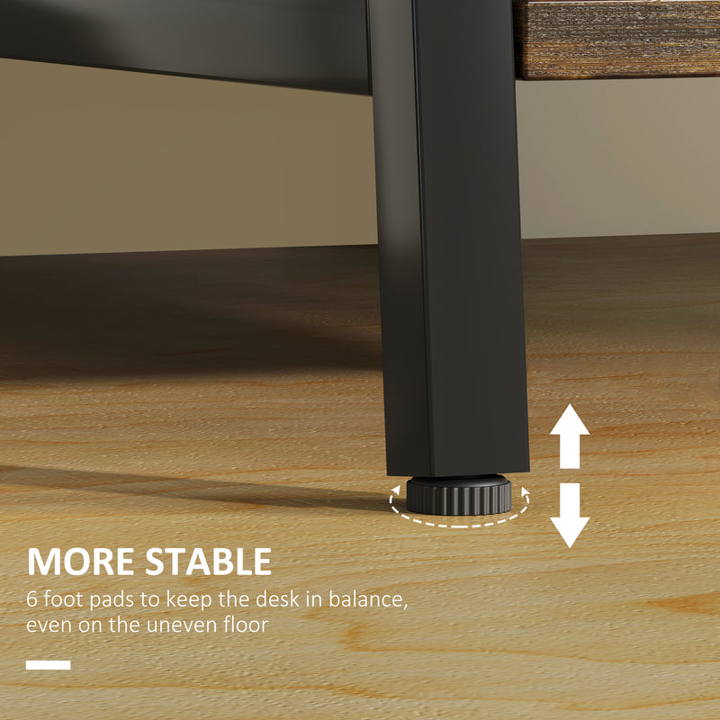 HOMCOM Computer Table Wor Desk with Shelves & Steel Frame, Rustic Brown