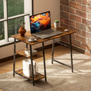 HOMCOM Computer Table Wor Desk with Shelves & Steel Frame, Rustic Brown