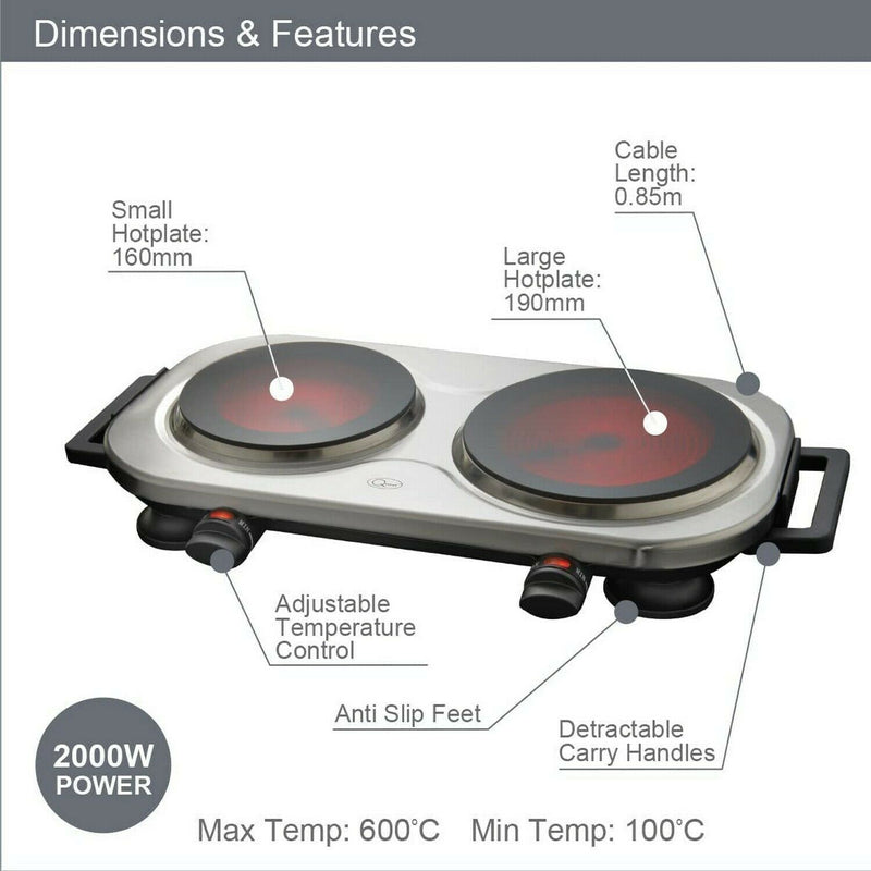 Quest Double Hot Plate Ceramic Infrared - Black & Grey