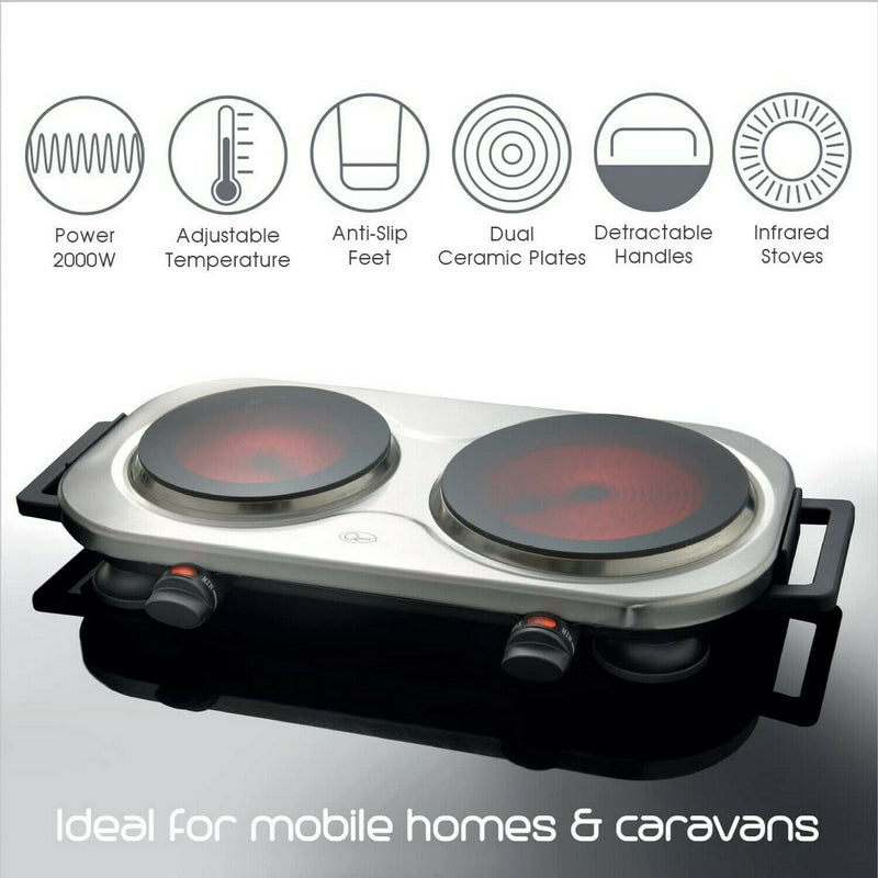 Quest Double Hot Plate Ceramic Infrared - Black & Grey