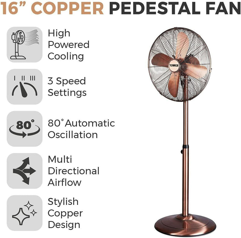 Tower Pedestal Fan with Stand 16" Copper