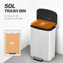 HOMCOM Pedal Bin With Soft-Close Lid, 50L Kitchen Bin With Carry Handle Cream