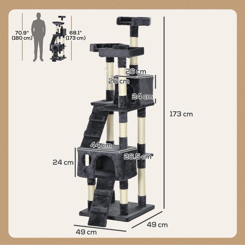 PawHut Cat Tree Scratcher Activity Centre, Condo Scratching Post Toy Bed