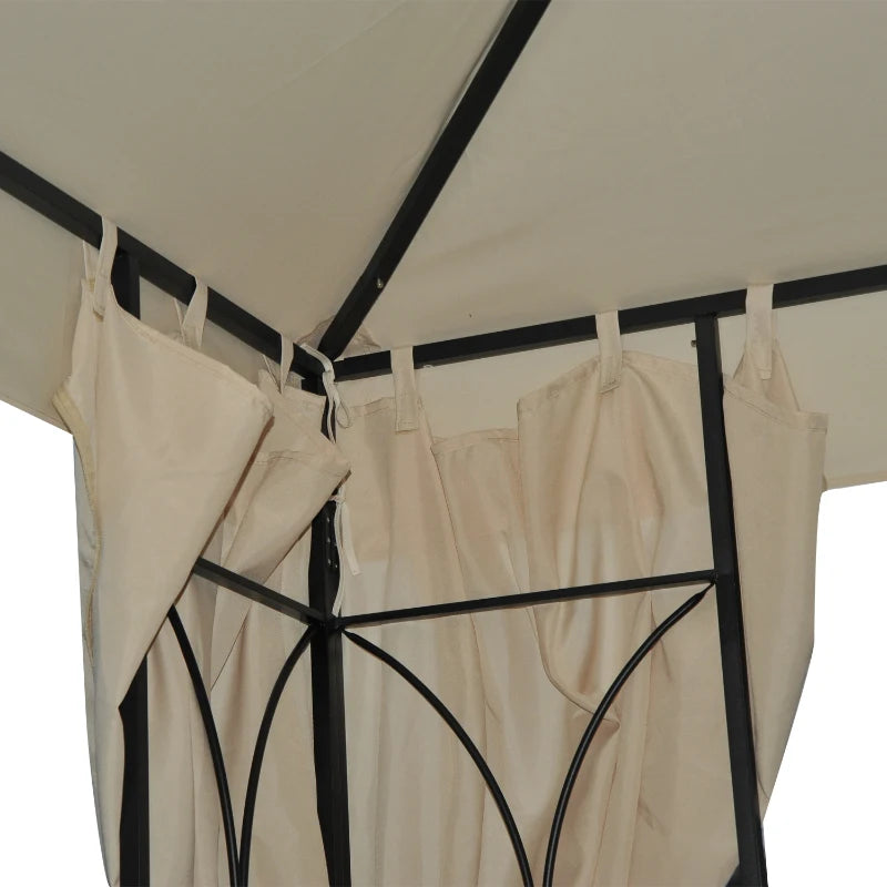 Outsunny Metal Gazebo with Curtains 3 x 3m - Beige