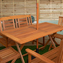 Outdoor 6 Person Folding Rectangular Wooden Garden Dining Table Chairs and 2 Benches Grey Parasol and Base set