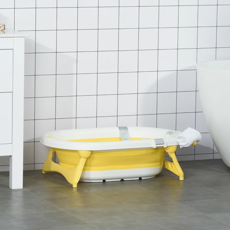 HOMCOM Baby Bath Tub Collapsible with Cushion - Yellow