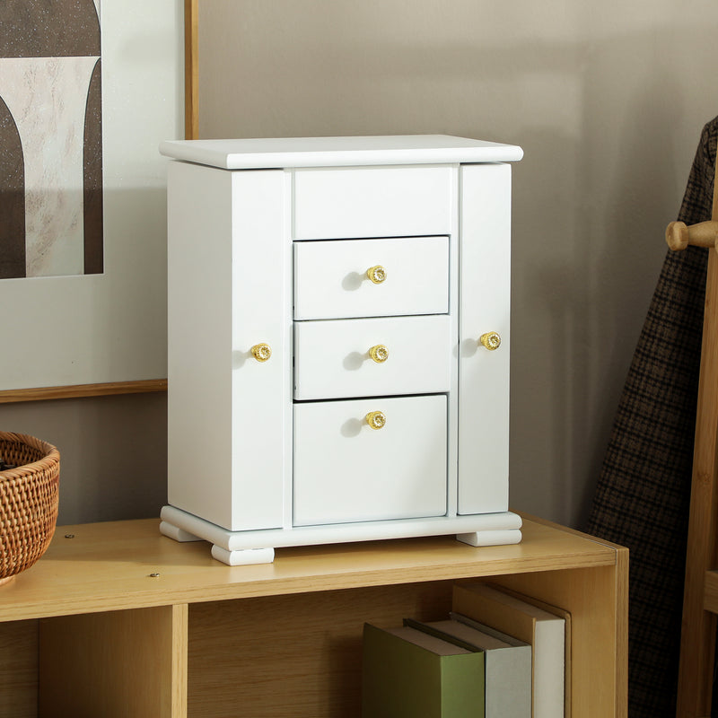 HOMCOM 4-Tier Large Jewellery Box with Mirror and 2 Drawers, White