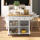 HOMCOM Rolling Kitchen Island Cart with Rubber Wood Top, Spices Cream White