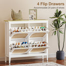 HOMCOM Boho Slim Shoe Cabinet with Rattan Doors, Holds 20 Pairs, White