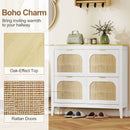 HOMCOM Boho Slim Shoe Cabinet with Rattan Doors, Holds 20 Pairs, White