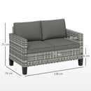 Outsunny Rattan Sofa With Cushions, 2 Seater Garden Furniture